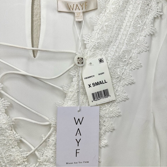 NWT Wayf Lace Up Appliqué Embroidered Ivory Flowy Blouse - Picture 5 of 7